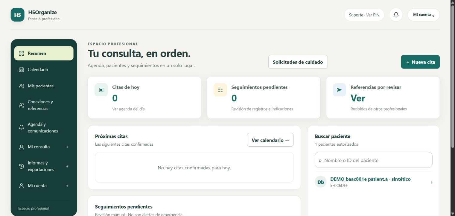Vista real de gestión de consulta